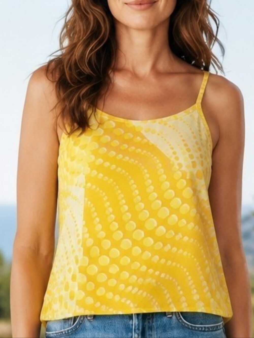 Cabi Sunbeam Cami 6312 Yellow Abstract Dot V Neck Tank Top